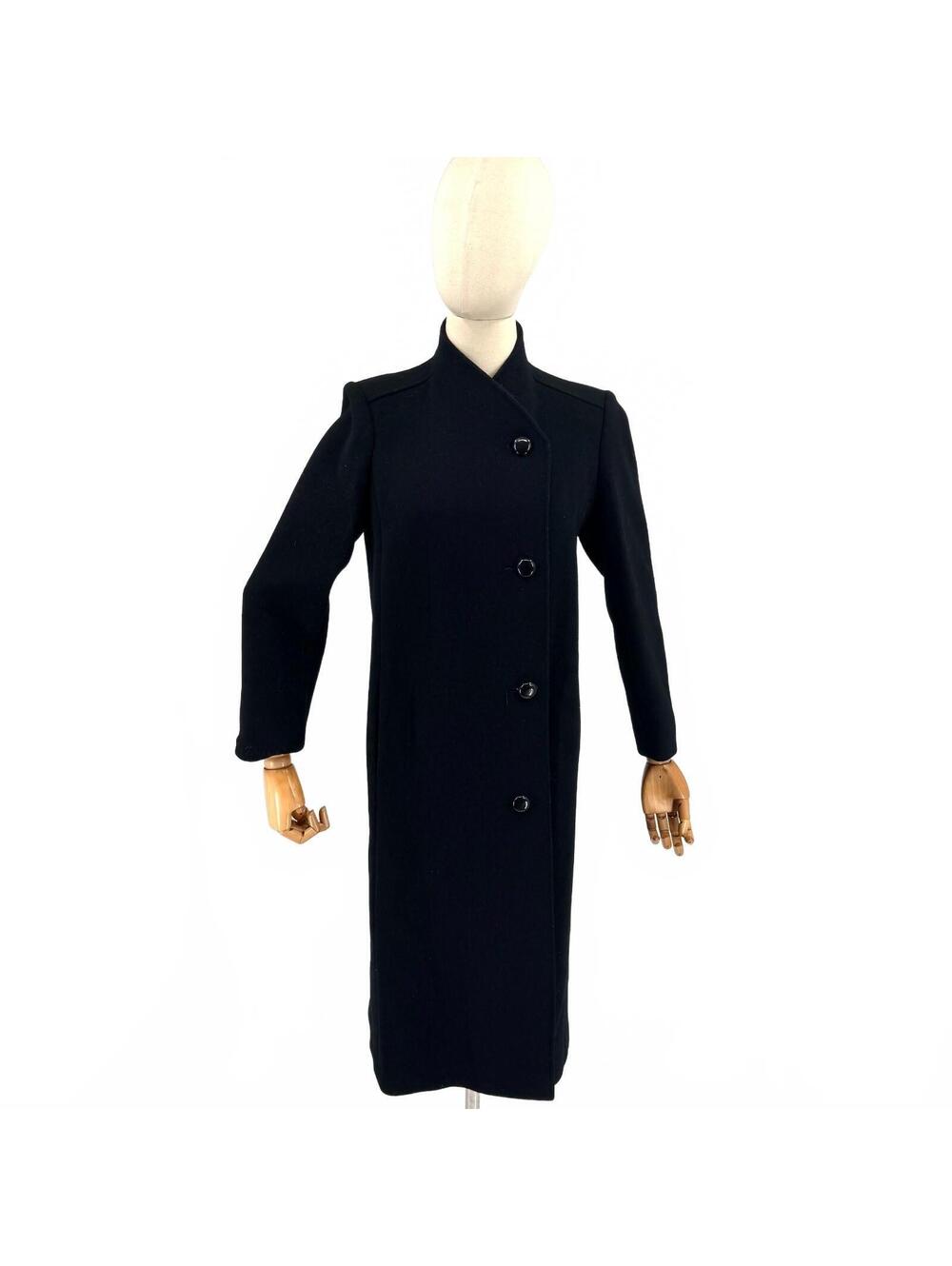 Vintage 80s Larry Levine Black 100% Wool Asymmetric Coat